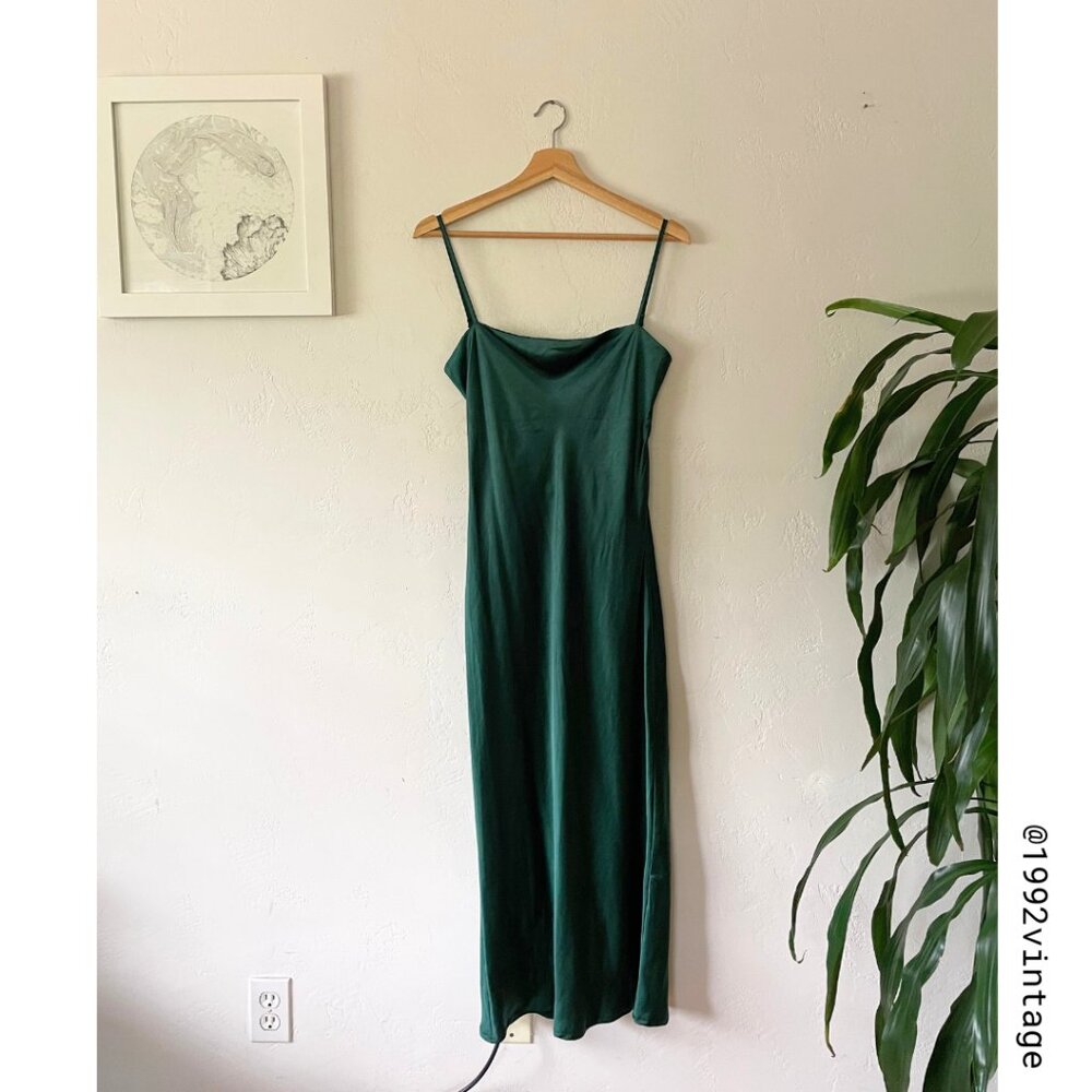 BILLY J Keira Midi Dress Emerald Green Satin  | Size 6
